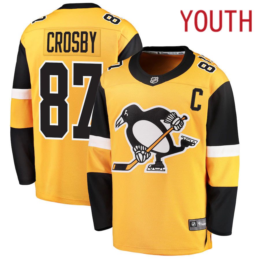 Youth Pittsburgh Penguins 87 Sidney Crosby Fanatics Branded Gold Alternate Breakaway Player NHL Jersey